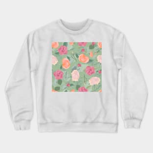 Blended Floral Roses in Orange Fuchsia and Green Crewneck Sweatshirt
